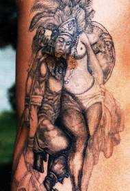 Aztec warrior and naked woman tattoo pattern
