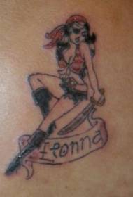 Цвят на талията малка пиратска череп глава Fiona татуировка снимка