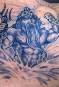 Patrón de tatuaje de dios del mar azul y tridente