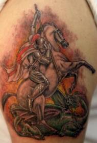 杀死恐龙的骑马武士纹身图案