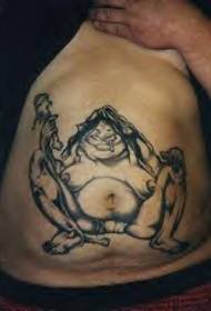 Belly black nude ugly orc woman tattoo