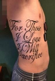 Vita da ragazzo sui fianchi in bianco e nero linea astratta corpo floreale foto tatuaggio inglese