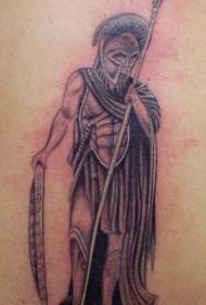 Black and grey sad warrior tattoo pattern