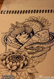 Geisha Chrysanthemum Tattoo Manuskript Bild