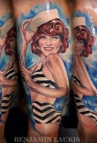 Leg color glamorous sailor poster girl tattoo pattern