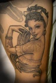 Arm cute black grey cover girl tattoo pattern
