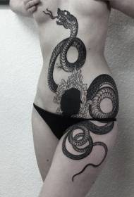Girl belly thigh snake tattoo picture