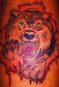 Angry wolf head tattoo pattern on male legs
