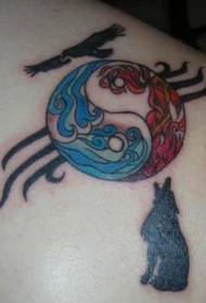 Yin and Yang gossip with wolf and eagle tattoo pattern