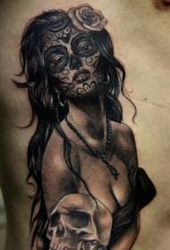 腰侧棕色性感死亡女孩纹身图案