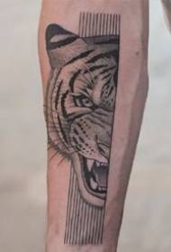 pusės veido stiliaus gyvūnas juodos pilkos spalvos tatuiruotės tatuiruotė veikia 9