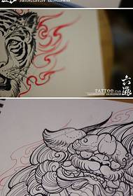Super skaidra balta sieviešu geiša lapsas tīģera galva Tang lauvas čūska sieviešu tetovējuma manuskripts