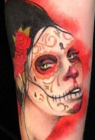 Црвени узорак тетоваже портрета дјевојке смрти