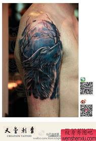 Male arm cool color wolf head tattoo pattern