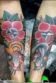 arm old school oslikao tigar stari i crni panther cvijet tetovaža uzorak
