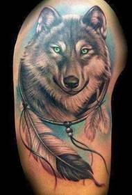 Wolf at feather tattoo