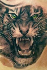 I-Black Roaring Tiger enohlobo lwe-Green Eye Tattoo