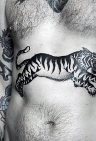 abdomen traditional black and white jumping tiger tattoo pattern