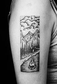 Padrão de tatuagem em miniatura preto requintado paisagem de Thomas