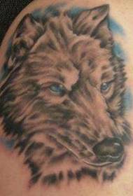 Grey wolf head with blue eyes tattoo pattern