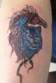 Blue wolf with brown horse tattoo pattern