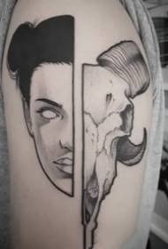 Ustvarjalna ilustracija tetovaže, sestavljena iz dveh obrazov