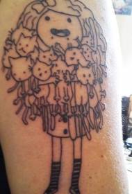 Mano di ragazza in parechji disegni di tatuaggi di gatti