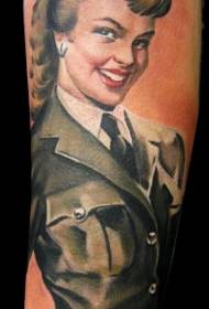 Arm color vintage military girl tattoo pattern