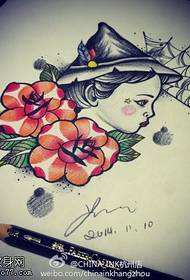 Farvepige rose tatoveringsmanuskriptbillede