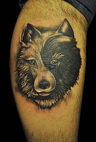 Black and white yin and yang wolf head tattoo pattern