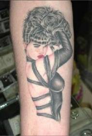 Arm sexy black hair girl tattoo pattern