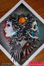 European and American color wings skull girl tattoo picture