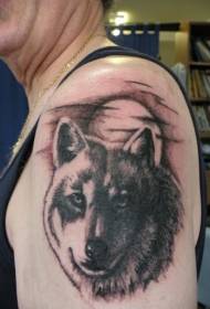 Brazo patrón clásico de tatuaxe de lúa de cabeza de lobo