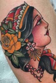 Old school style red tone girl tattoo pattern