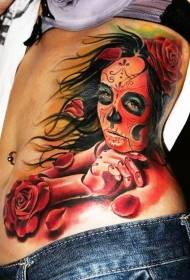 Waist side color new style death goddess tattoo pattern