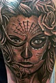 Shoulder gray ink death girl tattoo picture