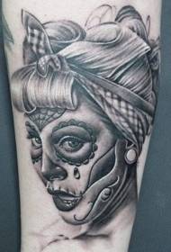 Patrón de tatuaje de niña muerte gris oscuro dibujado a mano
