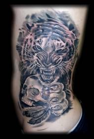 tiger and skull black side rib tattoo pattern