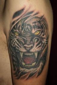swart Roaring Tiger Big Arm Tattoo Patroon