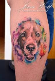 Kalv akvarell stil tatoveringsmønster for hundeportrett