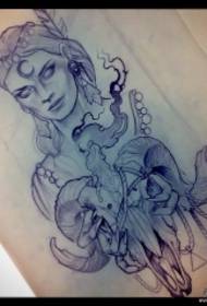 European and American school skull sheep girl tattoo tattoo manuscript