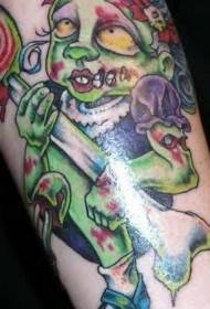 Fille de zombie de couleur de jambe avec motif de tatouage en os