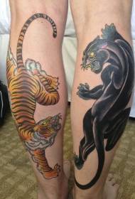 Panther ir Tiger blauzdų tatuiruotės modelis