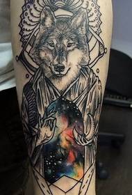 Wolf and cosmic tattoo