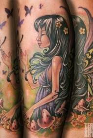 Mooi veelkleurig dromerig meisje vlinder en paddestoel tattoo patroon