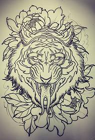 Schule Tiger Chrysantheme Tattoo Muster Manuskript