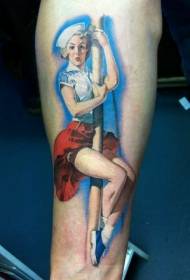 Leg color female sailor climbing pole tattoo pattern