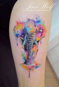 Un bellu mudellu di tatuaggi di elefante splash tinta di acquarellu di stile à l'aquarellu