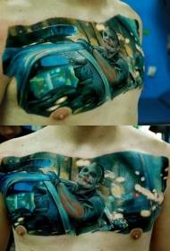 Chest realistic police car and clown tattoo pattern