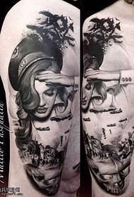 Arm black gray girl tattoo pattern